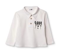HelloBaby Boys Long Sleeve T-shirt Bear Print Buttoned Cool Boy Polo Collar Long Sleeve - Ecru