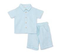 HelloBaby Boys Shirt & Shorts Set Buttoned Little Sailor Shirt Collar Above the Knee Short Sleeve - Blue