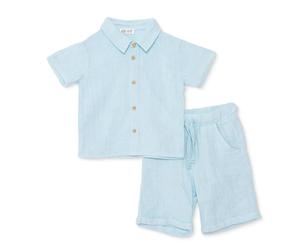 HelloBaby Boys Shirt & Shorts Set Buttoned Little Sailor Shirt Collar Above the Knee Short Sleeve - Blue