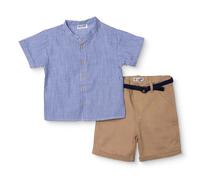 HelloBaby Boys Shirt & Shorts Set Striped Buttoned Smart Line Mandarin Collar Above the Knee Short S - Indigo