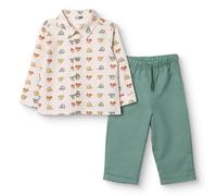 HelloBaby Boys Shirt & Trousers Set Car Print Buttoned Little Car Shirt Collar Full Length Long Slee - Ecru Printed