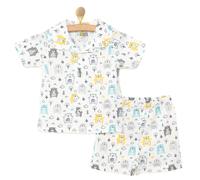 HelloBaby Boys Short Sleeve Pyjamas Set Animal with Buttons Shirt Collar Short Leg Short Sleeve - Ecru