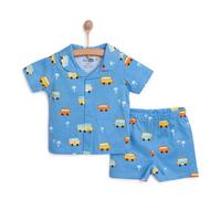 HelloBaby Boys Short Sleeve Pyjamas Set Vehicles with Buttons Peter-Pan Collar Short Leg Short Sleev - Blue