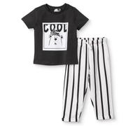 HelloBaby Boys T-Shirt & Trousers Set Bear Print Cool Boy Crew Neck Full Length Short Sleeve - Anthracite