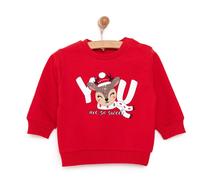 HelloBaby Christmas Baby Girl Low Raised Deer Printed Sweatshirt - Red