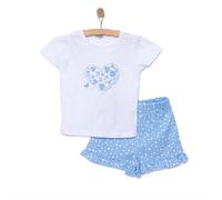 HelloBaby Girl Heart & Flower Patterned Short & T-shirt - Light Blue
