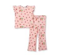 HelloBaby Girls Blouse & Leggings Set Cherry Print Berry Belle Crew Neck Full Length Short Sleeve - Pink Printed
