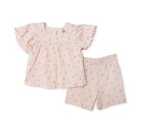 HelloBaby Girls Blouse & Shorts Set Pastel Dreams Crew Neck Full Length Short Sleeve - Pink Printed