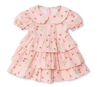 HelloBaby Girls Dress Cherry Print Buttoned Berry Belle Peter Pan Collar Short Sleeve - Pink Printed