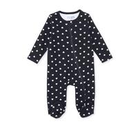 HelloBaby Girls Footed Sleepsuit Heart Print Zip Fastening Crew Neck Full Length Long Sleeve - Black