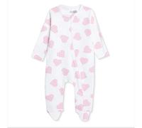HelloBaby Girls Footed Sleepsuit Heart Print Zip Fastening Crew Neck Full Length Long Sleeve - Ecru Printed