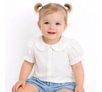 HelloBaby Girls Shirt Buttoned Berry Belle Peter Pan Collar Short Sleeve - Ecru