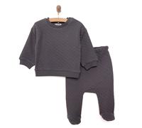 HelloBaby Newborn Quilted Sweatshirt-Footed Bottom - Charcoal