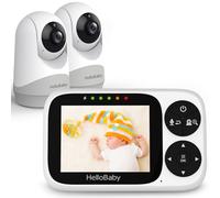 HelloBaby Video Baby Monitor with 2 Cameras and Night Vision, 3.2" IPS Screen Baby Camera Monitor No WiFi, VOX Temperature Display, Pan-Tilt-Zoom, 2 Way Talk, Lullaby Feeding Alarm and 1000ft Range