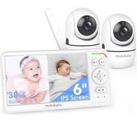 HelloBaby World's First 6" IPS Split Screen Baby Monitor with 2 Cameras - No WiFi, 30hr Battery, 355° Pan-Tilt, Night Vision, 1000ft, Portable Travel Video Audio Monitor with Temp Alert/Lullabies/VOX
