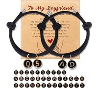 Hellodiy Matching Bracelets for Couples, Pinky Promise Bracelet with A-Z Pendant Letters, Gift for Boyfriend Girlfriend Best Friend with Cute Heart Matching Bracelet, Pinky Promise, Nylon, black