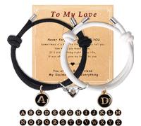 Hellodiy Matching Bracelets for Couples, Pinky Promise Bracelet with A-Z Pendant Letters, Gift for Boyfriend Girlfriend Best Friend with Cute Heart Matching Bracelet, Pinky Promise, Nylon, black