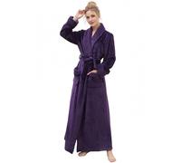 Hellomamma Long Bath Robe for Womens Plush Soft Fleece Bathrobes Ladies Warm Night Robes Dressing Gown Housecoat Sleepwear with Belt - Purple -
