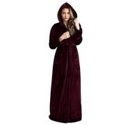 Hellomamma Long Hooded Robe for Women Luxurious Flannel Fleece Full Length Bathrobe Winter Warm Pajamas Shower Nightgown…, Wine Red, Large