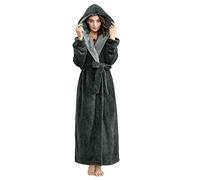 Hellomamma Long Hooded Robe for Women Luxurious Flannel Fleece Full Length Bathrobe Winter Warm Pajamas Shower Nightgown…, Grey, XL
