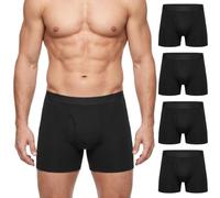 Hellomamma Mens Cotton Boxer Shorts: Long Leg Anti Chafing Underwear 4 Pack | Open Fly Pouch & Elasticated Waist Tagless - Stretch Soft Breathable and Comfortable for Lounge Work Daily Wear Black