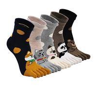 Hellomamma Women's Toe Sock Cute Cat Dog Ankle Sock Cotton Athletic Running Five Finger Socks for Girls (5 Pairs)