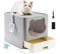 HelloMiao Fully Enclosed Cat Litter Box with Lid, Foldable Extra Large Cat Toilet, Drawer Type Cat Litter Tray with Plastic Scoop, Suitable for Cats Under 17.6Ib(8kg) (gray)