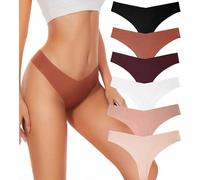 Hellopopgo Seamless Thongs For Women V-waisted No Show Thong Seamless Panties Breathable Comfortable Underwear Womens 6-Pack, Multicolored-a1-6pack, XL