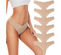 Hellopopgo Seamless Thongs For Women V-waisted No Show Thong Seamless Panties Breathable Comfortable Underwear Womens 6-Pack, Skin Color-6pack, M