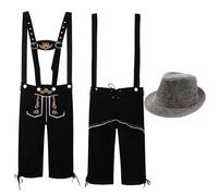 HELLORSOON Adult Mens Faux Suede Lederhosen Oktoberfest, COSTUME + DELUXE BAVARIAN BROWN HAT: Adult Dress Up Costumes Beer Festival Costume, Lederhosen Men Fancy Dress Oktoberfest Fancy Men's Shorts