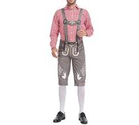 HELLORSOON Bavarianland Oktoberfest Mens Lederhosen, COSTUME + DELUXE BAVARIAN BROWN HAT: Fancy Dress Costume German Oktoberfest Adult Guy Lederhosen Shorts Men Outfit Men Large Men's Shorts