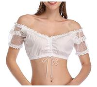 HELLORSOON Black Women's Dirndl Blouse, Dirndl Blouse White Lace Elegant Short Style Ladies Bavarian Costumes for Daily Wear Women Long Sleeve Lace Trim Tops Oktoberfest Outfit Women