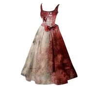 HELLORSOON Bloody Costume for Women, Horror Bloody Printed Party Dress Plus Size Halloween Costumes for Women Wicked Witch Costume Adult Halloween with Plus Size Party Dresses