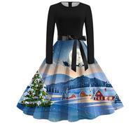 HELLORSOON Ladies Christmas Dress, Long Black Skirt Mrs Claus Outfit Long Sleeve Dress For Women Womens Party Dresses Adult Christmas Costume Mrs Santa Claus Costume