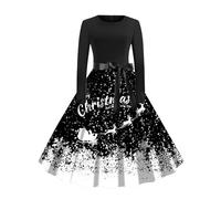 HELLORSOON Ladies Christmas Dress, Long Black Skirt Mrs Claus Outfit Snow Swing Dress Long Dresses For Women UK Womens Christmas Fancy Costumes Mrs Santa Claus Costume