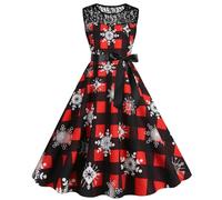 HELLORSOON Ladies Christmas Dress, Party Dress Mrs Claus Outfit Women'S Vintage Elegant Maxi Womens Christmas Dresses UK Women'S Costumes Mrs Santa Claus Costume