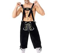 HELLORSOON Lederhosen Men Bavarian, COSTUME + DELUXE BAVARIAN BROWN HAT: Adult Dress Up Costumes Lederhosen Oktoberfest German Outfit Men Fancy Dress German Fancy Oktoberfest Men's Shorts