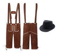 HELLORSOON Lederhosen Men, COSTUME + DELUXE BAVARIAN BROWN HAT: Funny Fancy Dress, Deluxe Traditional Hans Bavarian Costume, Lederhosen Inflatable Outfit Mens German Oktoberfest Outfit Men's Shorts