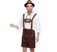 HELLORSOON Men’ s German Bavarian Lederhosen,+ Deluxe Bavarian Brown HAT Halloween Dress Up Costumes German Oktoberfest Adult Guy Costume Mens Lederhosen Oktoberfest Mens Outfit Men's Shorts