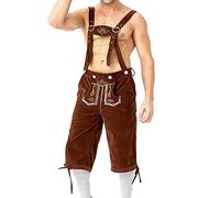 HELLORSOON Mens Lederhosen Costume, COSTUME + DELUXE BAVARIAN BROWN HAT: Ride On Bavarian Fancy Dress, Lederhosen Men Medium Oktoberfest Outfit Men Accessories Men's Shorts