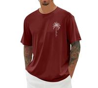 HELLORSOON Mens T Shirt Polo Neck Tshirt for Men Men's Fashion Printed Tee Top Summer Cotton Henley Shirt Plain Crew Neck T-Shirt Long Gym T Shirts for Men UK Short Sleeve Summer Shirts Adult Wine