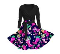 HELLORSOON New Years Eve Dress, Long Black Skirt Mrs Claus Outfit Sexy Elf Costume Women Cocktail Dresses For Women UK Christmas Costumes For Plus Size Womens Santa Costume