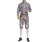 HELLORSOON Oktoberfest Bavarian Lederhosen, COSTUME + DELUXE BAVARIAN BROWN HAT: Adult Dress Up Costumes Oktoberfest Costume Lederhosen Men Leather Men Men's Shorts