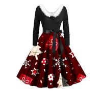 HELLORSOON Santa Dress For Women, Long Black Skirt Mrs Claus Outfit Black Long Dress For Women Xmas Dresses Sexy Christmas Costumes Sleeve Santa Print Ladies Xmas Festive