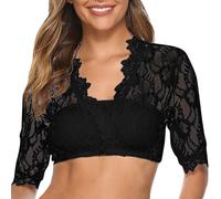 HELLORSOON Women's Blouse, Lace Blouse for Oktoberfest Lingerie Lace Dirndl Elegant Short Style Ladies Bavarian Costumes for Daily Wear Tops Blouses Sleeves Black