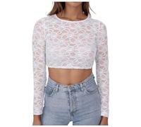 HELLORSOON Women's Dirndl Blouses, Ladies Dirndl Blouse With Lace White Lace Elegant Women's Oktoberfest Costume Long Sleeve Floral Top Shirts Elegant V-Neck And Sexy