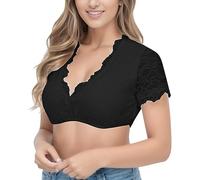 HELLORSOON Women's Dirndl Blouses, Oktoberfest Blouse Elegant Lace Short Sleeve Half Sleeve For Dirndl Women Bavarian Wench Costume Tops Blouses Lady And Girls Favors Black White