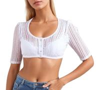 HELLORSOON Women's Dirndl Blouses, Short Sleeve Dirndl Blouses Elegant Lace Short Sleeve Half For Women Women's Oktoberfest Costume Elegant Crop Sheer Floral Lace Top Chiffon Sleeves For Arms
