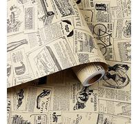 HelloWall 17.71"x78.7" Vintage Wallpaper Peel and Stick Yellow Newspaper Wallpaper Self Adhesive Contact Paper Vintage Removable Wallpaper Roll for Renters Decorate Closet Locker Cabinets Drawer Liner
