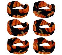 Helloween Pumkins 2_135 Headbands for Women - 6 Pack Wide Elastic Hair Bands Stretchy Sweatbands Hair Bands
